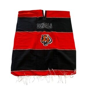 NFL Cincinnati Bengals Woven Poncho Striped Embroidered Logo Black Orange Fringe